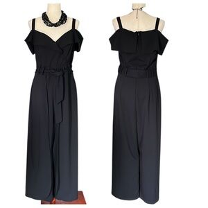 Shelby & Palmer Wide Wrap Leg Off Shoulder Jumpsuit with Belt